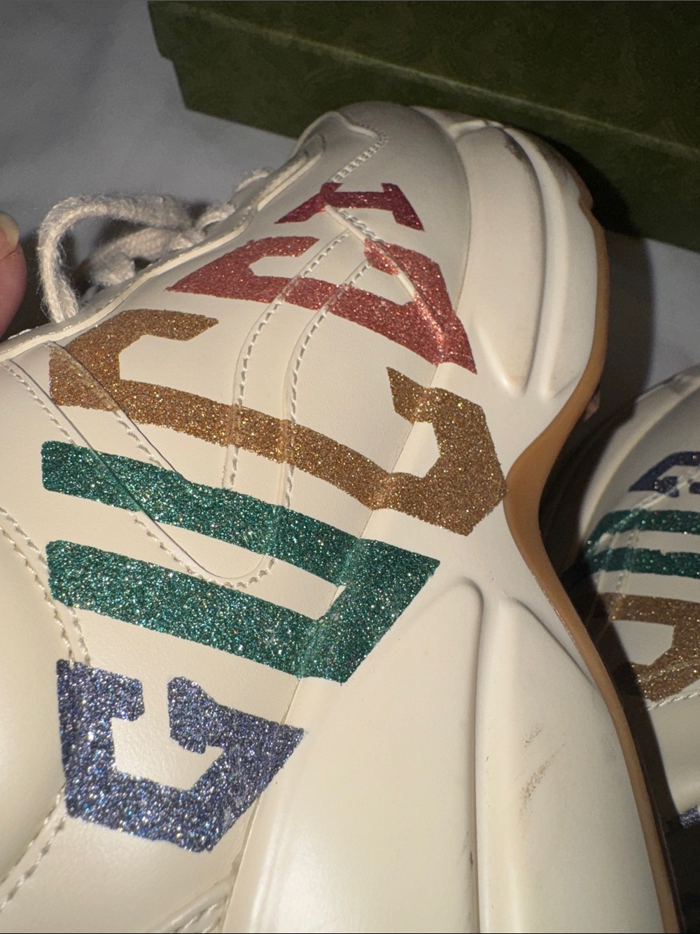 Authentic Gucci Cream Leather Chunky Sneaker with Multicolor Logo - Picture 16 of 16